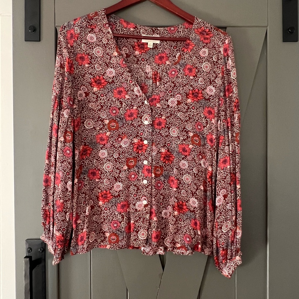 Lucky Brand Red and White Floral Blouse